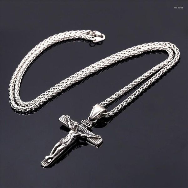 Anhänger Halsketten Religiöse Jesus Kreuz Halskette Für Männer Mode Gold Farbe Pendent Mit Kette Titan Stahl Schmuck Geschenke