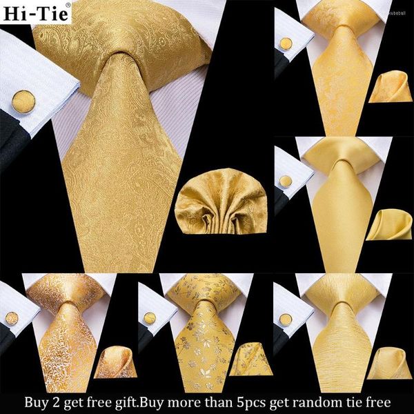 Галстуки Hi-Tie Designer Желтый твердый пейсли шелковый свадебный галстук для мужчин Hanky ​​Hanklink Gift Mens Mens Heartie Gravata Set Business Drop