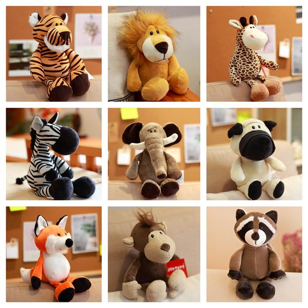 25cm florestas animais de pel￺cia de brinquedo de brinquedo elefante tigre macaco veado pluxush bonecas bonecas de pano d20 d20