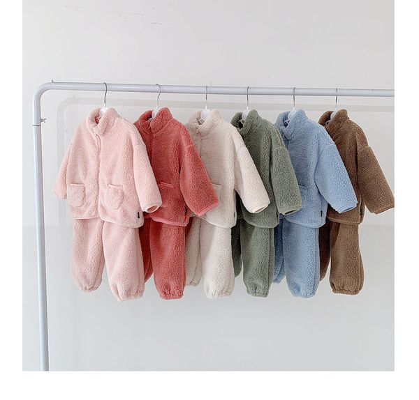 Abiti per bambini Inverno Neonati maschi Vestiti per ragazze Più velluto spesso caldo vestiti per la casa 2 pezzi Bambini Cerniera Top Coat Pantaloni Pigiama