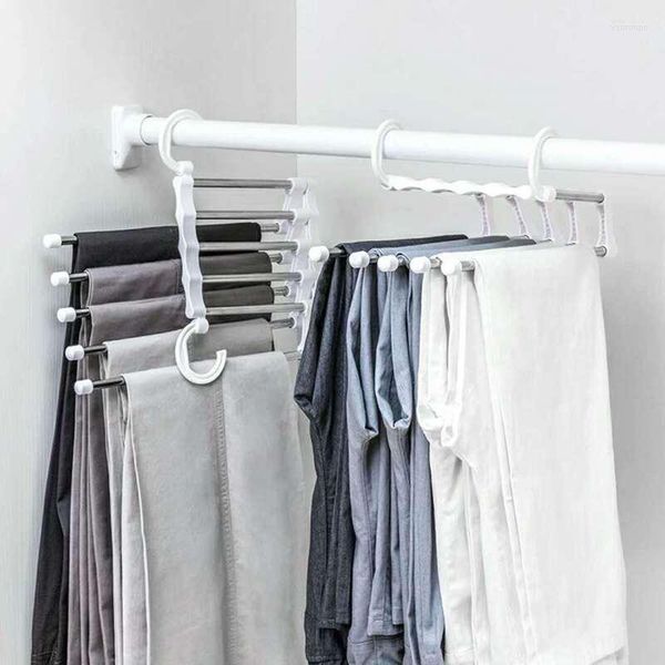 Cabides racks multifuncional 5 em 1 guarda -roupa guarda -roupa de aço inoxidável Magic Pant Rack Plataforma criativa Organizador de armazenamento de secagem