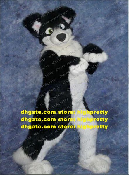 Trajes preto branco longo pele peludo husky cão raposa lobo fursuit mascote traje adulto roupa dos desenhos animados chão mostrar comédia desempenho zz7591