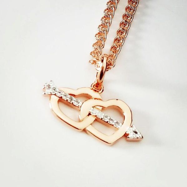 Collane con ciondolo Collana con gioielli placcati in oro e argento da donna Design a forma di cuore 585 pendenti russi di colore rosa