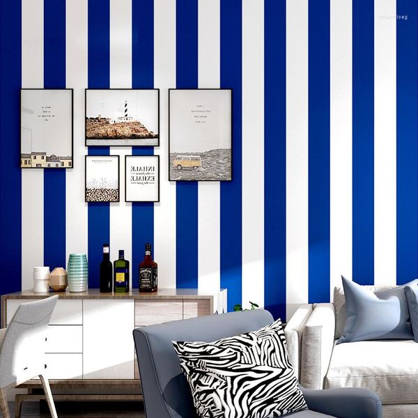 Обои на обои в стиле Mediiterean Синий белая полоса на стенах бумаги для гостиной обои для росписи стены спальни папель де Парде