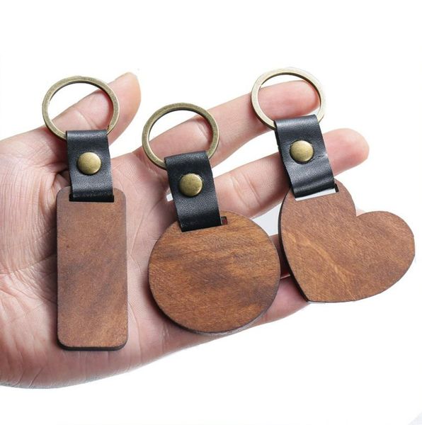 Keychain de madeira DIY Partido pendente Favor Favory Heart Leather Keychains Bronze Chaves de Natal Presentes Chave de Chave por atacado