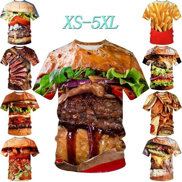 Мужские рубашки Summer Food Hamburger 3D -печать рубашка мода Unisex Casual