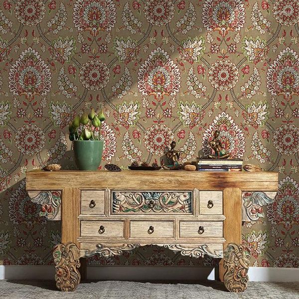 Papéis de parede American Vintage Big Flower Wall Papers Decor Home Decor Bohemian Wallpaper Rollo