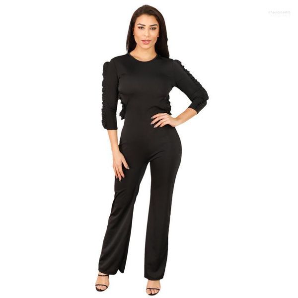 Tute da donna Pagliaccetti da donna Sexy scollo a V Casual Tinta unita Dietro Tute con volant Tute Tute Pantaloni lunghi con cerniera Tute