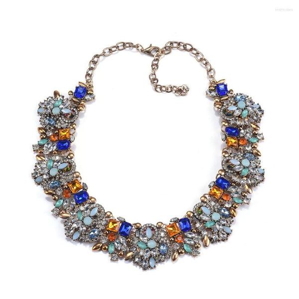 Charking Vintage Shiny Rhinestone Declaração Colar colar colares coloridos de cristal maxi collier para mulheres joias por atacado