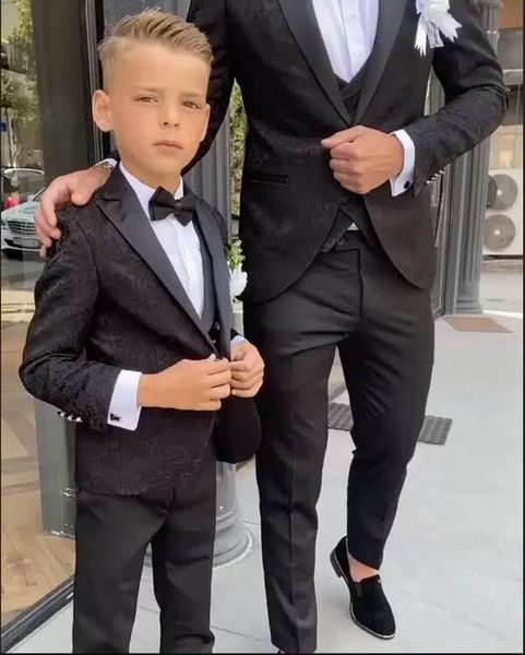 Schwarzes Muster für Jungen, formelle Kleidung, Abendessen, kleine Jungen, Trauzeugen, Kinder für Hochzeit, Party, Abschlussball, Anzug, Jacke, Weste, Hose