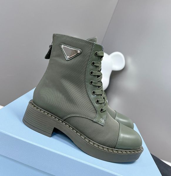 Armeegrüne modische Stiefeletten, Damenschuhe, Schnürstiefel, Reißverschluss, Designer-Stiefel, Dreiecksstoff, wasserdichtes Schaumstoff-Läufermaterial, Slipper-Trainer