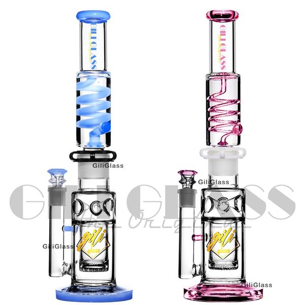 16,5-Zoll-Double-Matrix-Perc-Wasserpfeifen, Glycerin-Freezable-Coil-Röhrenbong mit Glaswasserpfeife, bauen einen Bubbler, der berauschende Öl-Dab-Rig-Kondensatorspule raucht