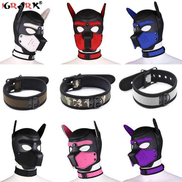 Itens de beleza máscaras de festa filhote filhote de cachorro tocar cachorro capuz sexy colar bdsm bondage kit cosplay full head orars halloween máscara sexy brinquedo para casais