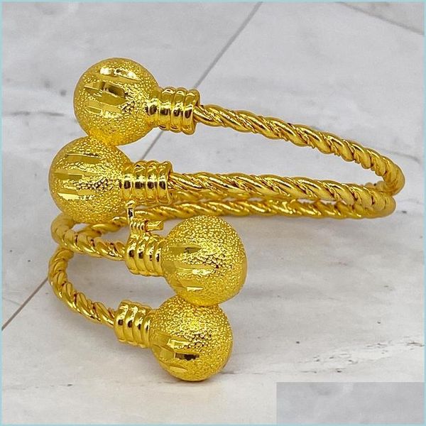 Armreifen Bangel 24K Gold plattierte Bälle Armbänder für Frauen Arabisch Dubai Äthiopische Perlen Armband Afrikanische Schmuckzubehör Geschenke Drop Dh2z6