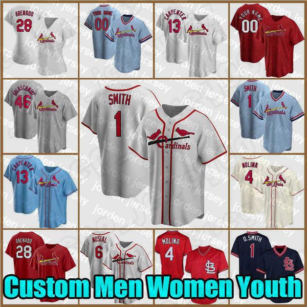 Maglie da baseball NUOVO College Baseball Wears Baseball Jersey 28 Nolan Arenado 46 Paul Goldschmidt St. Yadier Molina Louis''Matt Carpenter Cardinal''Ozzie Smit