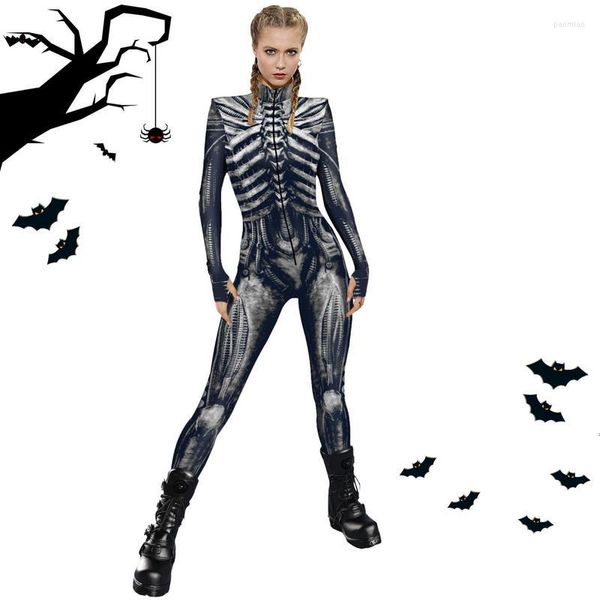 Calça feminina calça de duas peças esqueleto bodysuit de halloween junção impressão de cosplay 3d formato de fábrica de figurão impressão