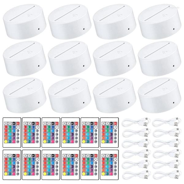 Portalampade 12 Pack 3D Night LED Base luminosa Telecomando Cavo USB 16 colori Mostra espositore per acrilico bianco