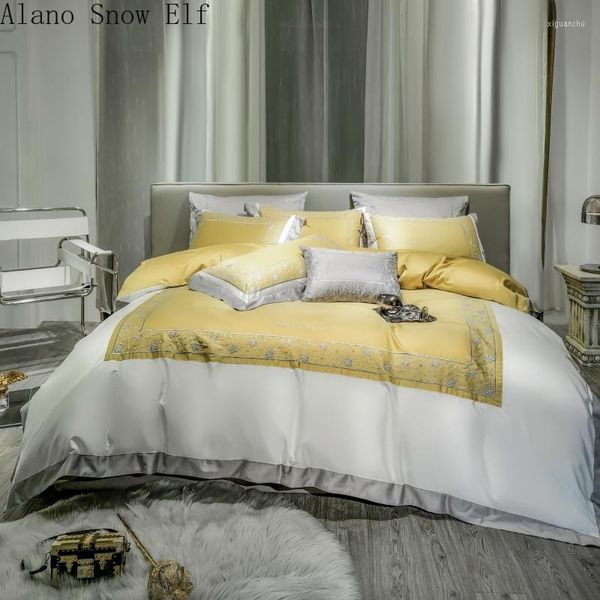 Set di biancheria da letto di lusso 100s ricamo di cotone coperta vuota piumino piumino piatto/lettino aderente cuscinetto set stabile lungo