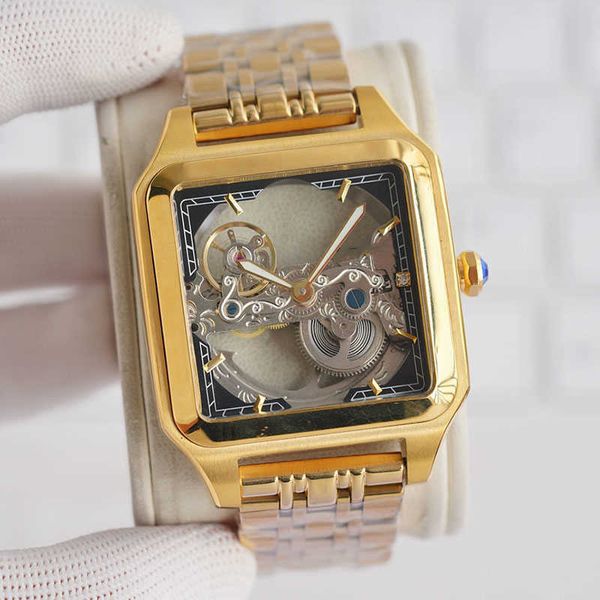 Armbanduhr Herren Uhr Automatische mechanische Uhr Färbung Stahlgurt Sapphire Armbanduhr wasserdichte Montre de Luxe Armbandanwächter Rechteckig Dial Hollow3yzv