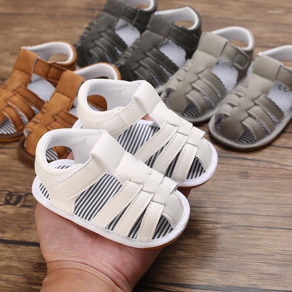 First Walkers Baby Summer Shoes Born Infant Girls Boys Sandali Tinta unita Antiscivolo Pelle PU Bambino traspirante