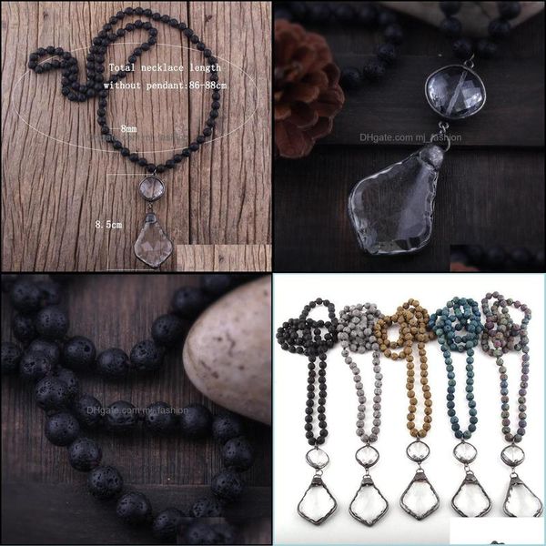 Collane a ciondolo collane a sospensione Fashion Bohémien Tribal Jewelry pietre di lava di vetro nodrato in vetro macero Leav Women Neckship Dropship Dhmpo Dhmpo