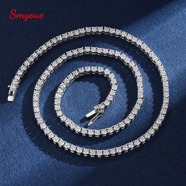 Stränge Saiten Smyoue 100 % S925 Sterling Silber 4 mm Tenniskette Halskette Sparkling Lab Diamond Fine Jewelry zertifiziert 221020
