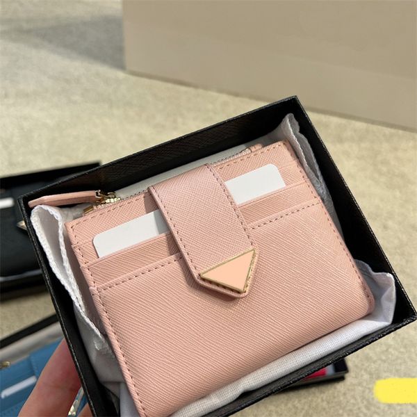 Saffiano designer carteiras homens carteira feminina bolsa de couro triângulo mini luxo titular do cartão181a