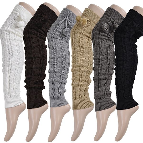 Girls Hot Fashion Pernas Aquecedores de meias Mulheres joelho quente Alto malha de inverno Solid Socks Botões de bota Long Sock M4213
