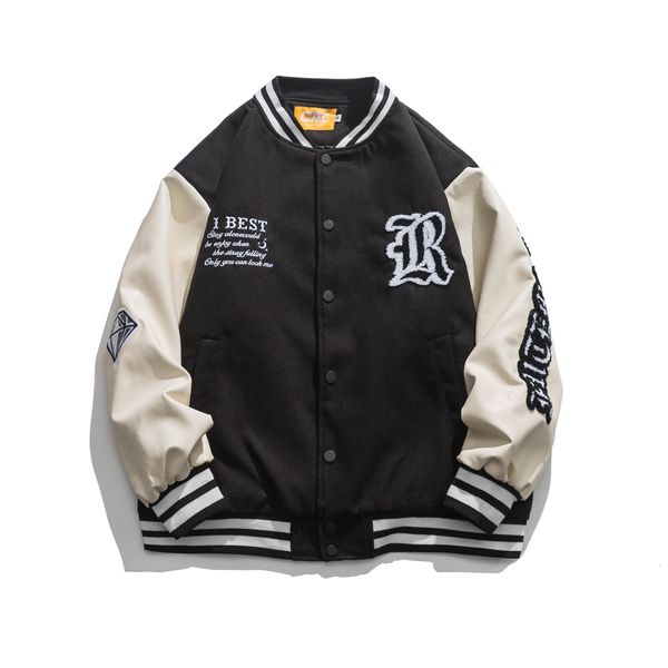 2022 Hip Hop In Pelle Varsity Bomber Streetwear Uomo Ricamo Lettera College Giubbotti Cappotto Harajuku Giacca Patchwork