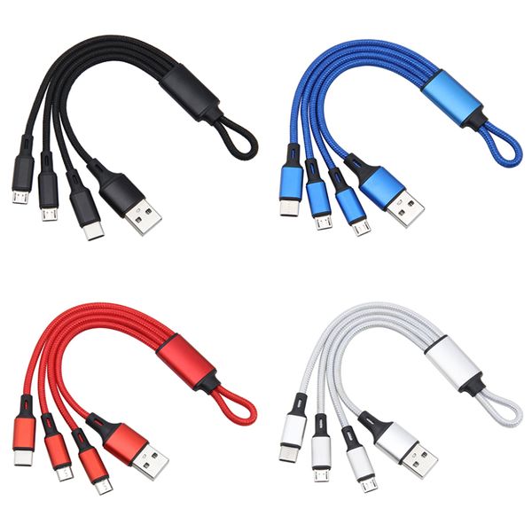 Tragbare 3-in-1-Multi-USB-Schlüsselanhängerkabel, Nylon-Micro-Typ-C-Ladekabel, kurzer Draht für Samsung Xiaomi Android-Handy-Ladekabel