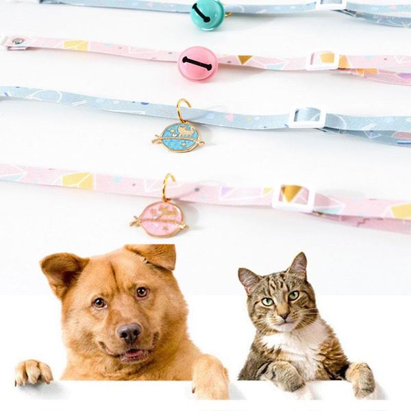 Collari per cani Cute Cat Collar con campana regolabile Sicurezza regolabile Breakaway Kitten Pattern Floral Modello Cucciolo Chihuahua Ciondolo