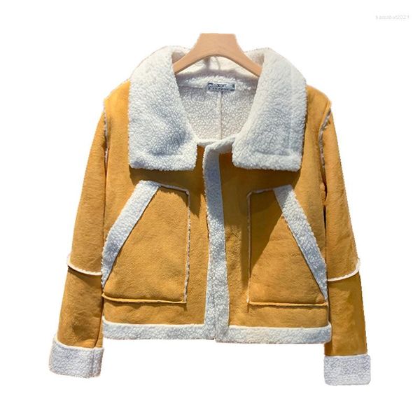 Ful feminina 2022 Autumn Winter Jacket feminino coreano curto veado caxemira de cashmere Lamb Fashion Loose Grost Cotton Mulher