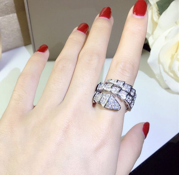 Чистое 925 стерлинговое серебряное циркон кольцо змеи для женщин Три круга роскошный бренд дизайн хрустальный розовый золото змее