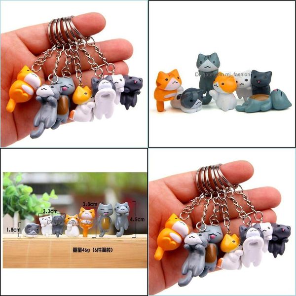 Anéis -chave 6pc Natsumes Book of Friends Cat Cartoon Keychains Keyring Car Bag Pingente Jóias de Jóias Chave de Cadeia Acessórios de Ring Drop Dhano