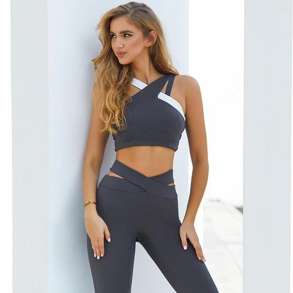 Активные наборы Color Contrast 2pc Set Women Sports Bras Cross Leggings Спортивная одежда для спортивной одежды йога сексуальные фитнес -костюмы