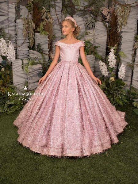 Girl Dresses Elegant Blush Pink Flower Flower Floeters Lunghezza dalla spalla un abito da concorso in linea