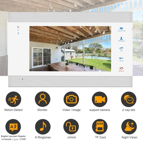 Video-Türsprechanlagen Anchencoky 7-Zoll-Kabeltelefon Weißer Intercom-Monitor unterstützt Bewegungserkennungsaufzeichnung und TF-Karte