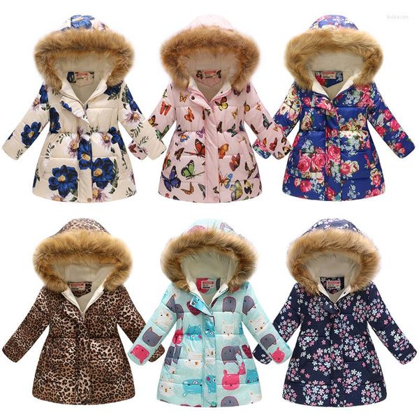 Giacche Vendere 2022 Fiori Cappotto Invernale Medio Lungo Per Ragazze Abbigliamento Cartoon Grande Giacca Imbottita In Cotone Stampato Con Felpa Con Cappuccio In Pelliccia