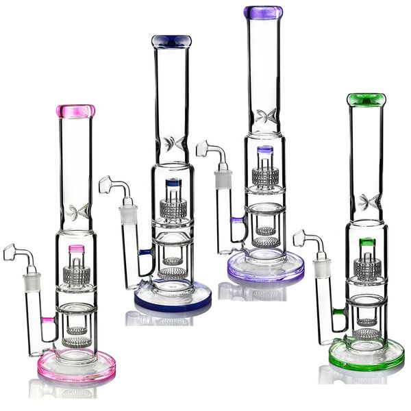 Narghilè Stereo Matrix Perc Glass Tubo dritto Bong Pipa ad acqua con percolatore a nido d'ape Accessori per fumatori Spessi tubi Recycler Oil Rig con Banger da 18 mm