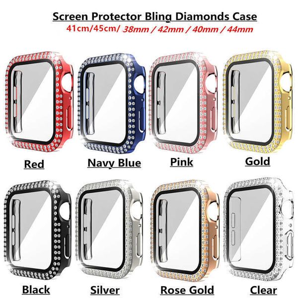 Custodia per orologio proteggi schermo con diamanti per Apple iWatch 45mm 44mm 42mm 41mm 40mm 38mm Custodie protettive con copertura completa in cristallo Bling Paraurti per PC con