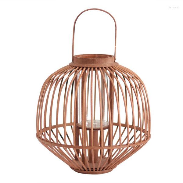 Kerzenhalter, handgefertigt, Rattan-Lampe, Kerzenständer, El-Desktop-Bodendekoration, hölzerne hängende Laterne, Ornamente, Retro-Hochzeit