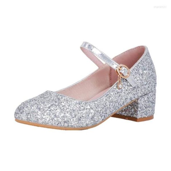 Flache Schuhe Mädchen Kristall Prinzessin Schwarz Leder Kinder High Heel Dicke Party Leistung Gummi Sohle Kinder Schuh