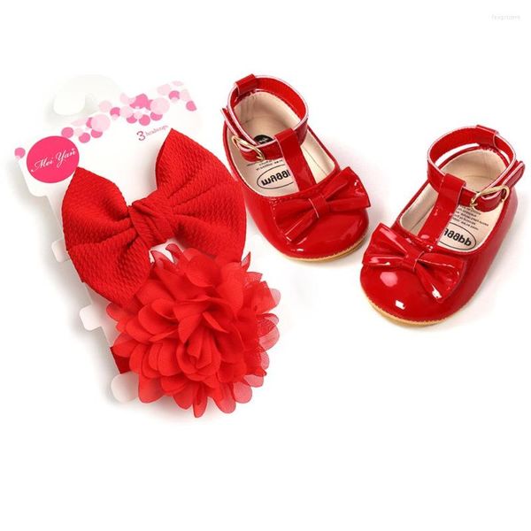 Erste Walkers Baywell Infant Girls Bowknot Prinzessin Hochzeitsschuhe Mary Jane Flats Vorkern geborene Baby Sneaker mit Stirnbändern 0-18m