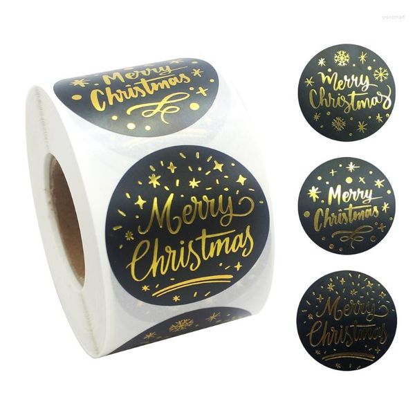 Brocada de presente adesivos de natal 500pcs/roll bronzing preto Decalques alegres