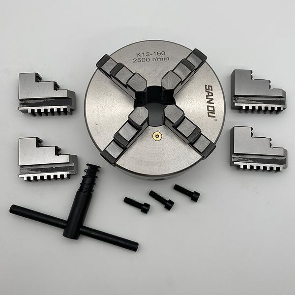 Torno Chuck 160mm quatro mandíbulas K12-160 com aço endurecido