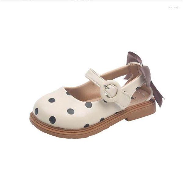 Şort 2022 Bahar Bebek Ayakkabıları Sevimli Polka Dot Yay Kızlar Tek Shlow Child Boş Çocuklar Düz Topuk Sandal