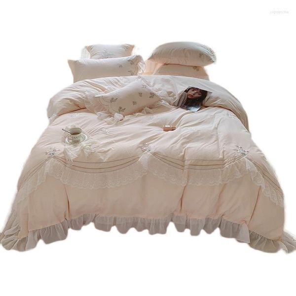 Bedding Define French Princess Style Lace Bordergy Cotton Flower Flor de quatro peças