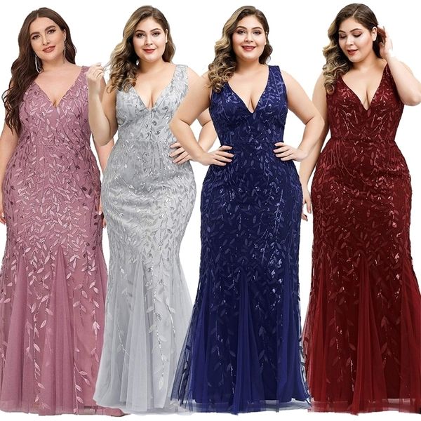 Grande taille sans manches robe de Cocktail col en V dos sirène fête robes de bal Tulle paillettes pleine estidoes femmes 220510