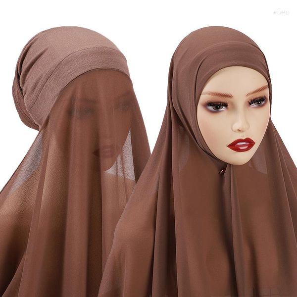 Roupas étnicas xale de chiffon liso com camada subdcarf Cap Islam Muslim Interior Lenço da cabeça de cabeça ABAYA Hijab Capa Headwrap Turbante