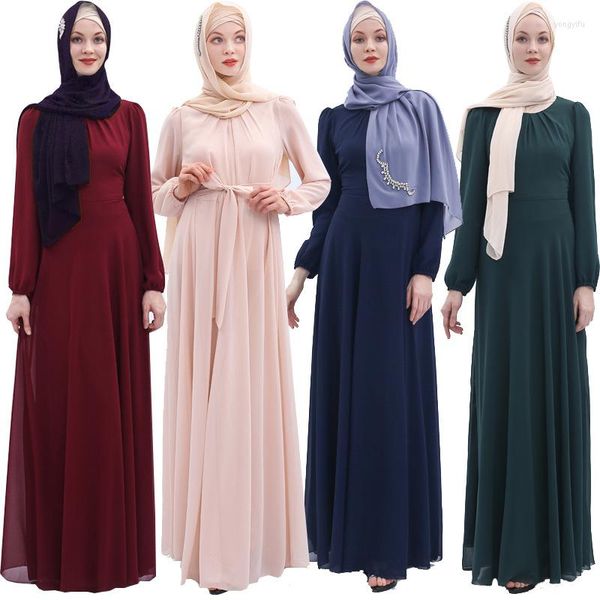 Abbigliamento etnico Abito musulmano Ramadan Moda Donna Chiffon Arabo Tinta unita Lungo all'ingrosso Dubai Abaya Turchia